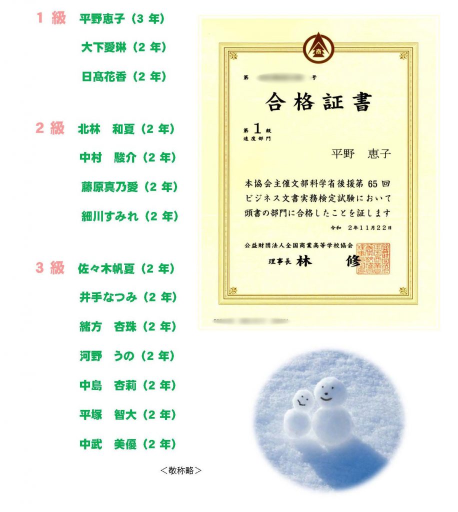 第65回ビジネス文書実務検定試験 合格者 宮崎学園中学校 第65回ビジネス文書実務検定試験 合格者 宮崎学園中学校